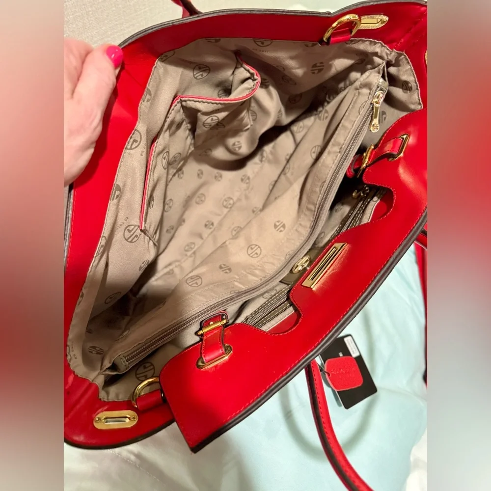 Vintage! Segolene Paris Red Leather Satchel, Large, Dust Bag Included, NWT - Picture 9 of 11